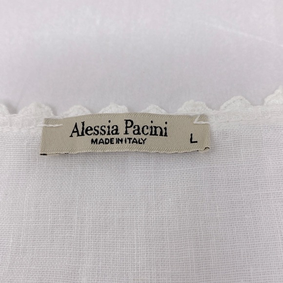 Alessia Pacini Italian White 100% Linen Lace Hearts Trim Top - Picture 5 of 5